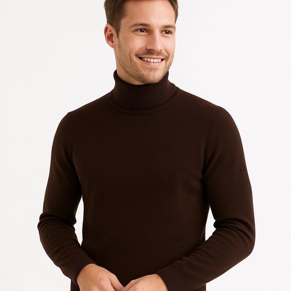  BOGNER LUXURY  Knit Turtleneck Sweater Logo Sleeve